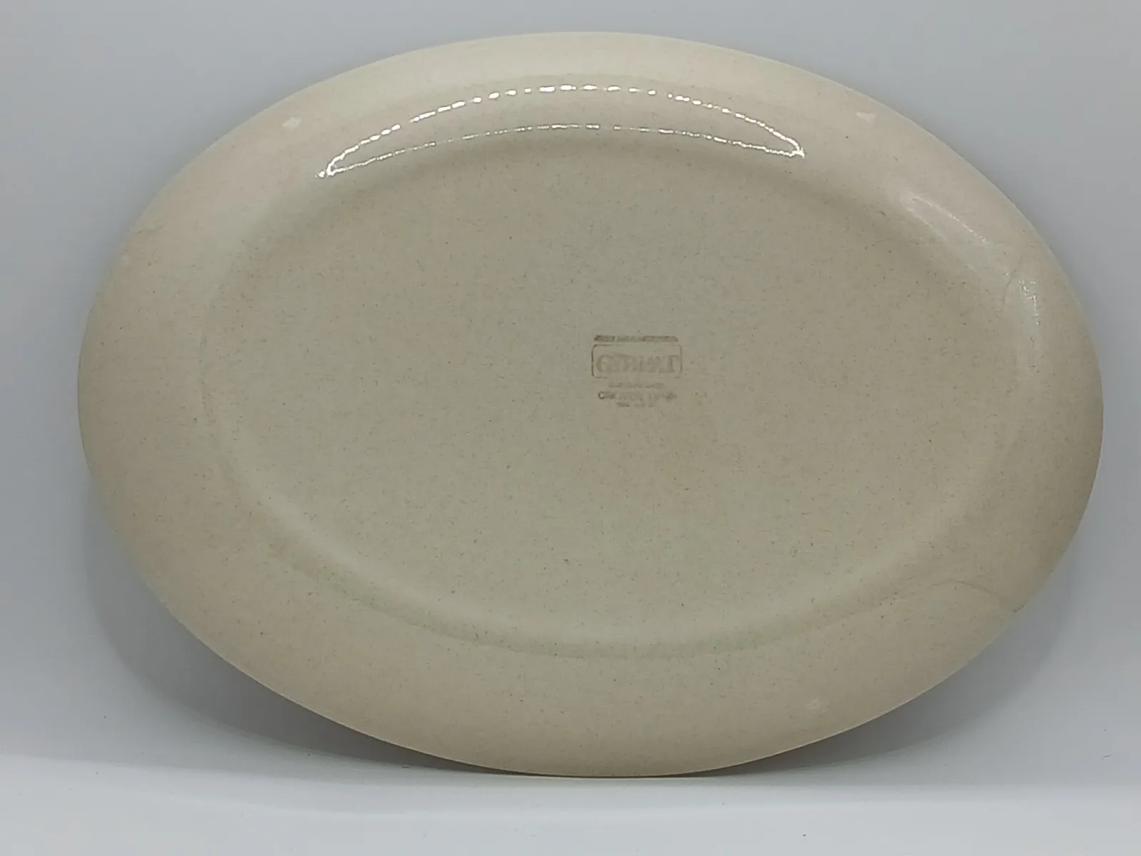 Crown Lynn Oval Ovenproof Serving Platter Speckled Cream Brown Rim