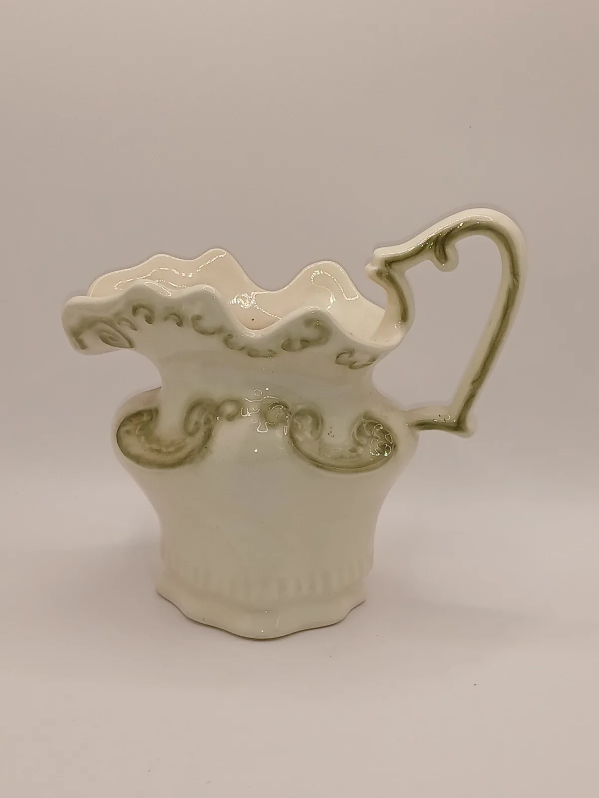 Arnells Jug and Bowl Set Cream Green Ceramic Wash Set 1970s