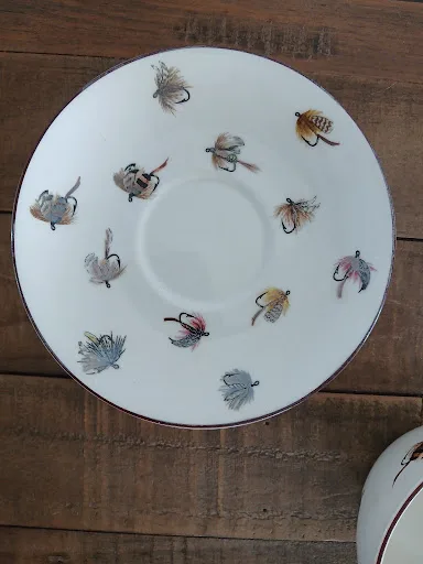 Crown Staffordshire Fine Bone China Teacup & Saucer – Fly Fishing Pattern