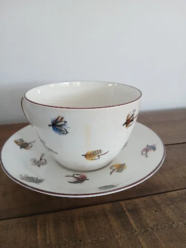 Crown Staffordshire Fine Bone China Teacup & Saucer – Fly Fishing Pattern